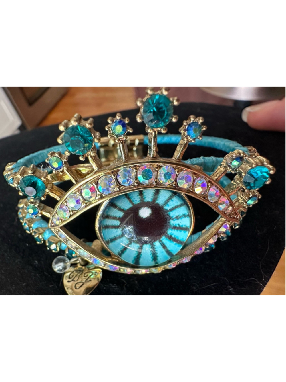 Rare Betsey Johnson The Eyes Have It AB EyeLashes Cuff Bracelet Evil Eye 3rd Eye